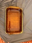 Vtg Anchor Hocking Harvest Amber Basket Buffet 3 Qt Glass Casserole Dish 13x9