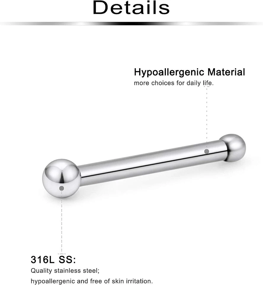 Tachuelas de anillo para nariz 22G 20 piezas acero quirúrgico hueso nariz anillos pasador diamante transparente circonita cúbica Pi Foto 2 de 3