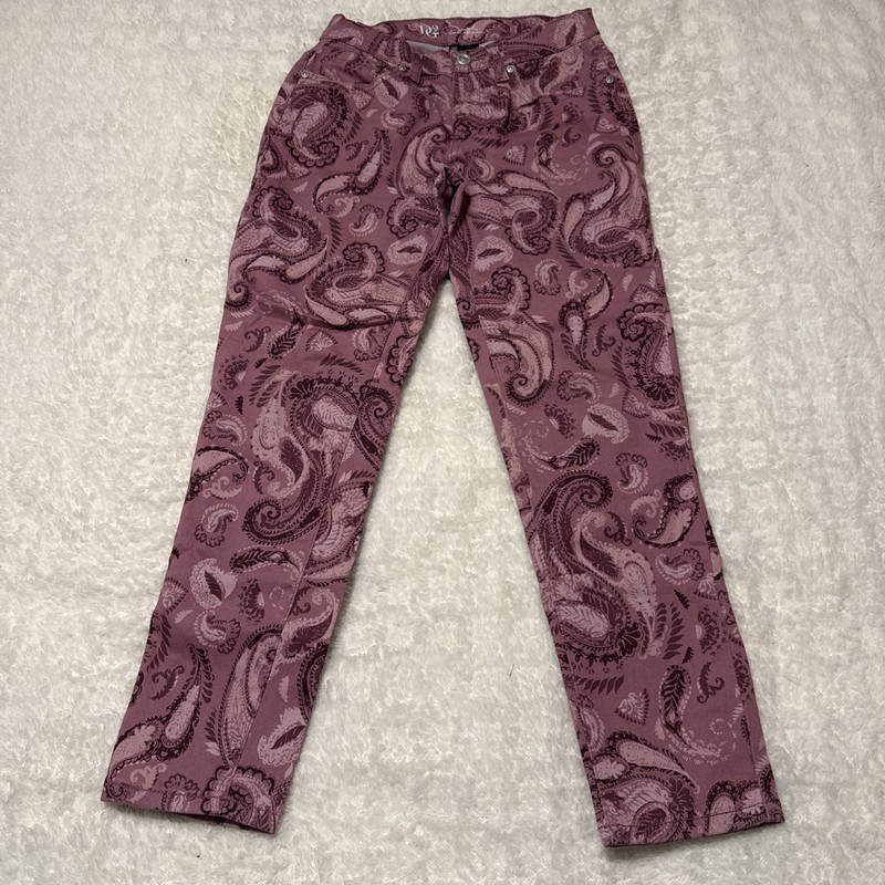 DG2 by Diane Gilman Paisley Jean Pants Sz 2 Purple Zip Women