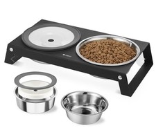 Elevated Dog Bowl Pet Feeder Stainless Steel Raised Food Water Stand w/ 2 Bowls