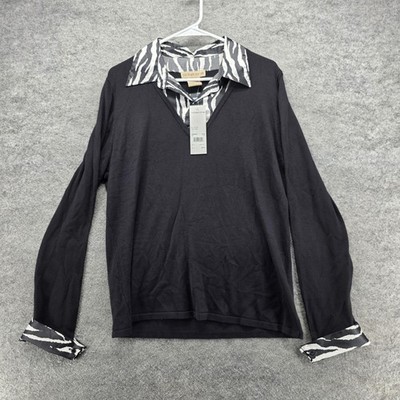 Notations Sweater Womens Large Zebra Collar Cuffs Pullover Made Japan MSOF0167