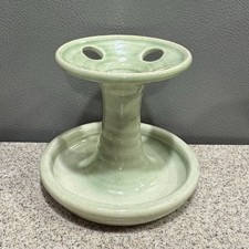 Vtg Handthrown Pottery Stoneware Planter Vase Pencil Toothbrush Holder Green EUC