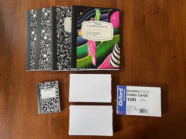 Composition Notebooks Total 4 and Index Cards Total 3