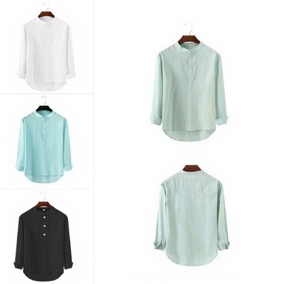 Men's Casual Long Sleeve Für Leisure Stand-up Collar Shirts Business Tee Top