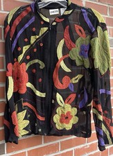 Vintage Chicos 100 Silk Applique Sheer Bomber Jacket Floral Sheer Sz 1