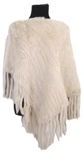 XOXO Rabbit Fur Poncho with Tassels Ivory