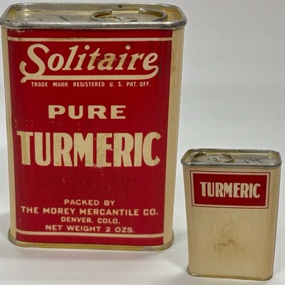 Vintage Solitaire Turmeric Tin Can Morey Mercantile Store Advertising Denver CO