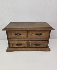 Vintage Wooden Jewelry Box W/ Brown Felt Lined Drawers / Tray READ