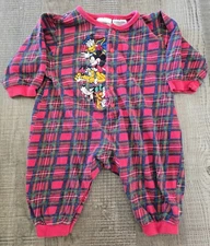 Vintage Disney Store Baby Infant One Piece Outfit Plaid Sz 6 Months Mickey Pluto