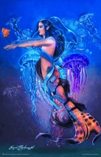 Swimming Lesson by Renee Biertempfel Mermaid Fantasy Mini Poster- 11" x 17"