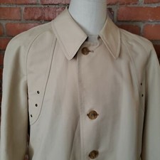 Vintage 60 London Fog Maincoats MOD w Grommets Khaki Short Trench Coat 38 Reg