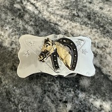 Vintage Silver Tone Horse And Horseshoe Belt Buckle Good Luck Western Theme Star