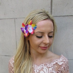 Double Rainbow Orchid Flower Hair Clip Rockabilly 1950s Fascinator