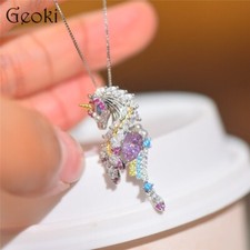 2Ct Round Cut Real Moissanite Unicorn Pendant 14K White Gold Plated Free Chain