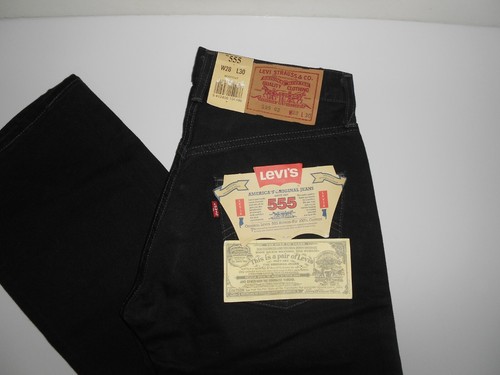 VINTAGE NOS LEVI'S 555 BOOTCUT Button Fly Denim Black Jeans W28 L30 SPAIN 1990's - Picture 2 of 11