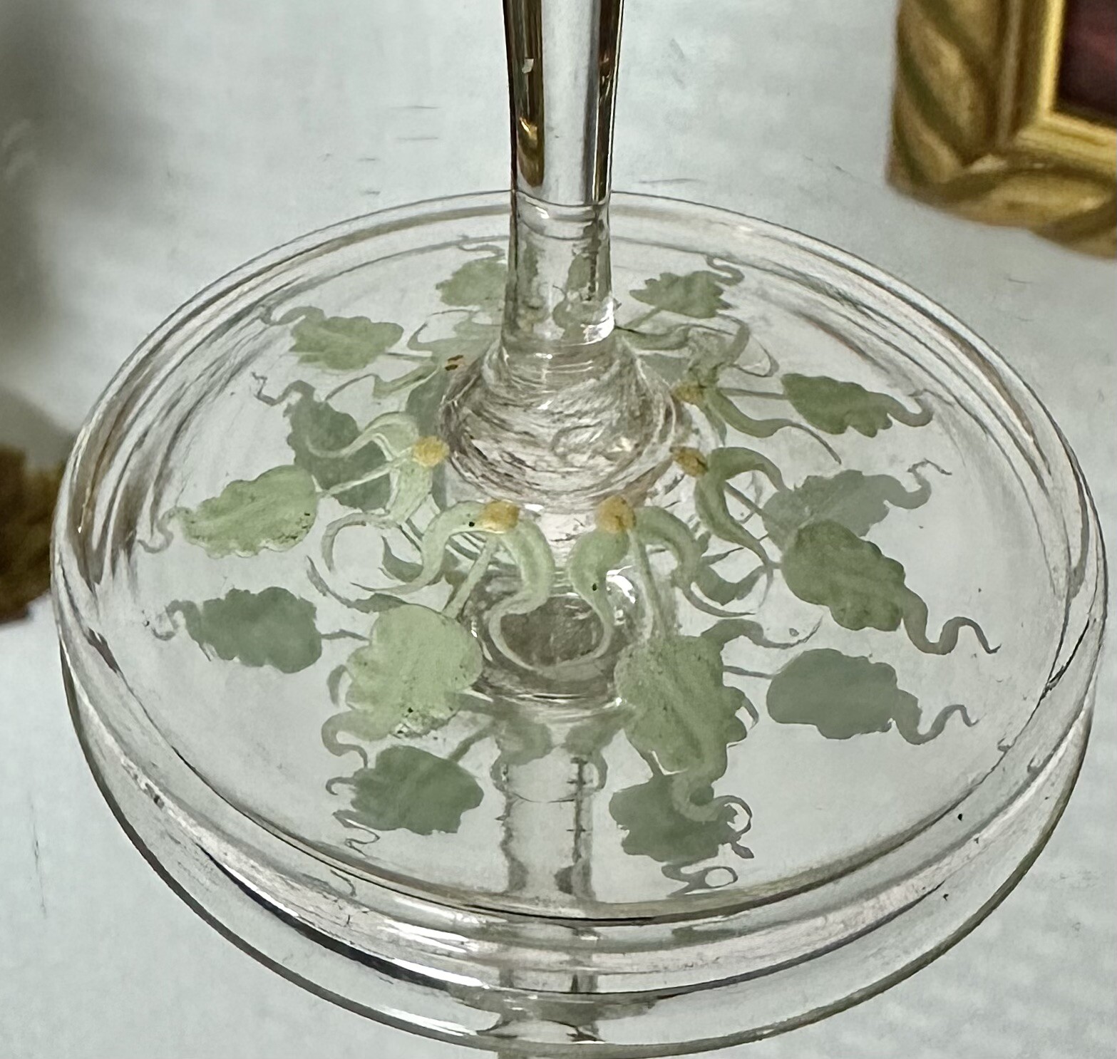 Moser Salvati Canine & Foliate Wine Glass Enameled c1900's Antique Gold Trimmed