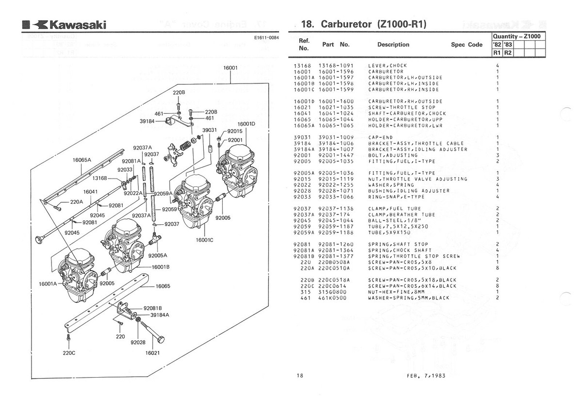 KAWASAKI Parts Manual KZ1000R Z1000R Lawson ELR 1982 1983 Spares