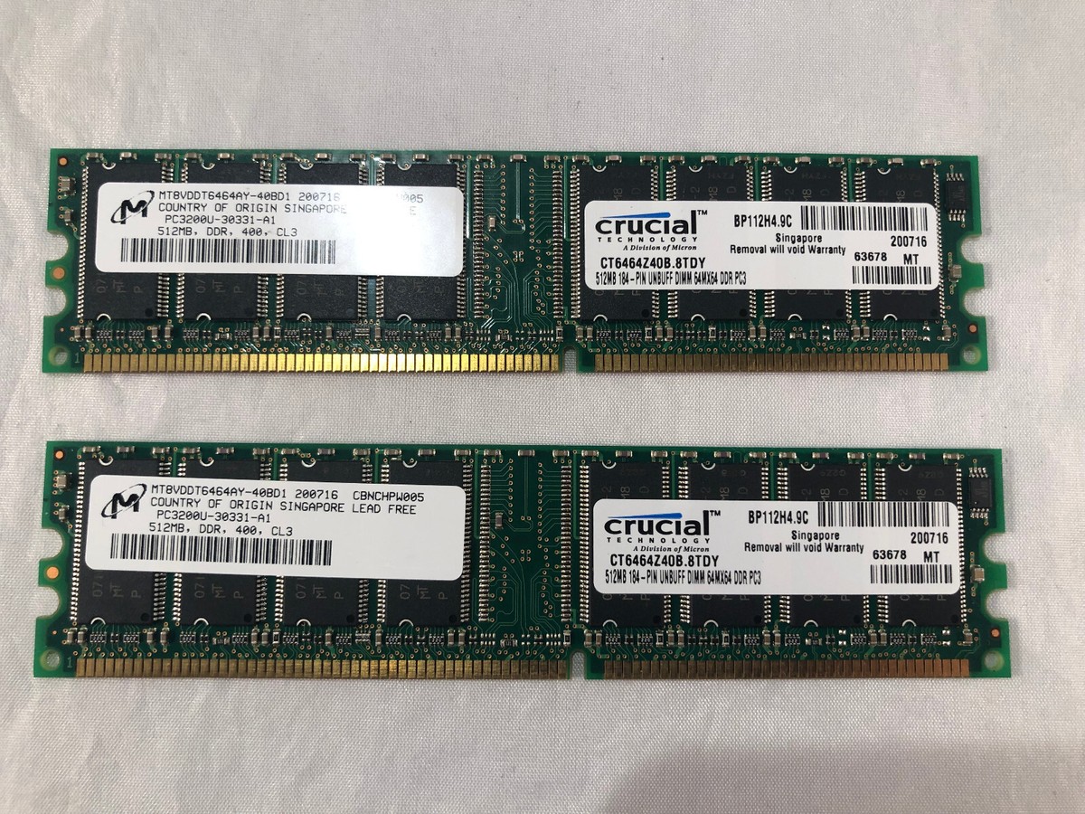 2x Crucial Technology 512MB DDR 184-Pin RAM CT6464Z40B.8TDY