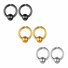 2pcs Stainless Steel Round Bead Stud Non-Piercing Clip on Hoop Earrings Punk