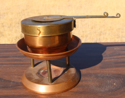 Vintage Copper & Brass Chafing Dish Alcohol Fuel Burner - Candle Holder