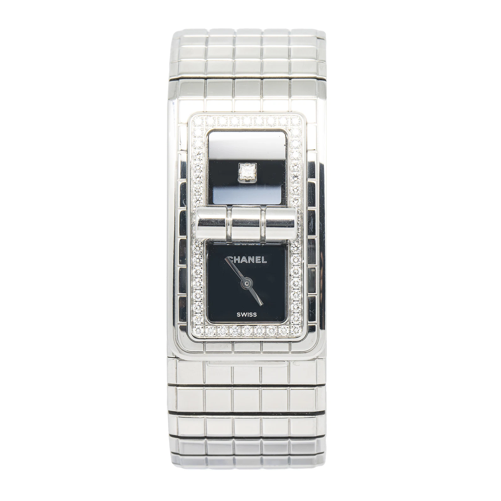 Orologio Donna Chanel Codice COCO H5145 SS Quarzo Quadrante Nero Lunetta Diamante 21x38mm