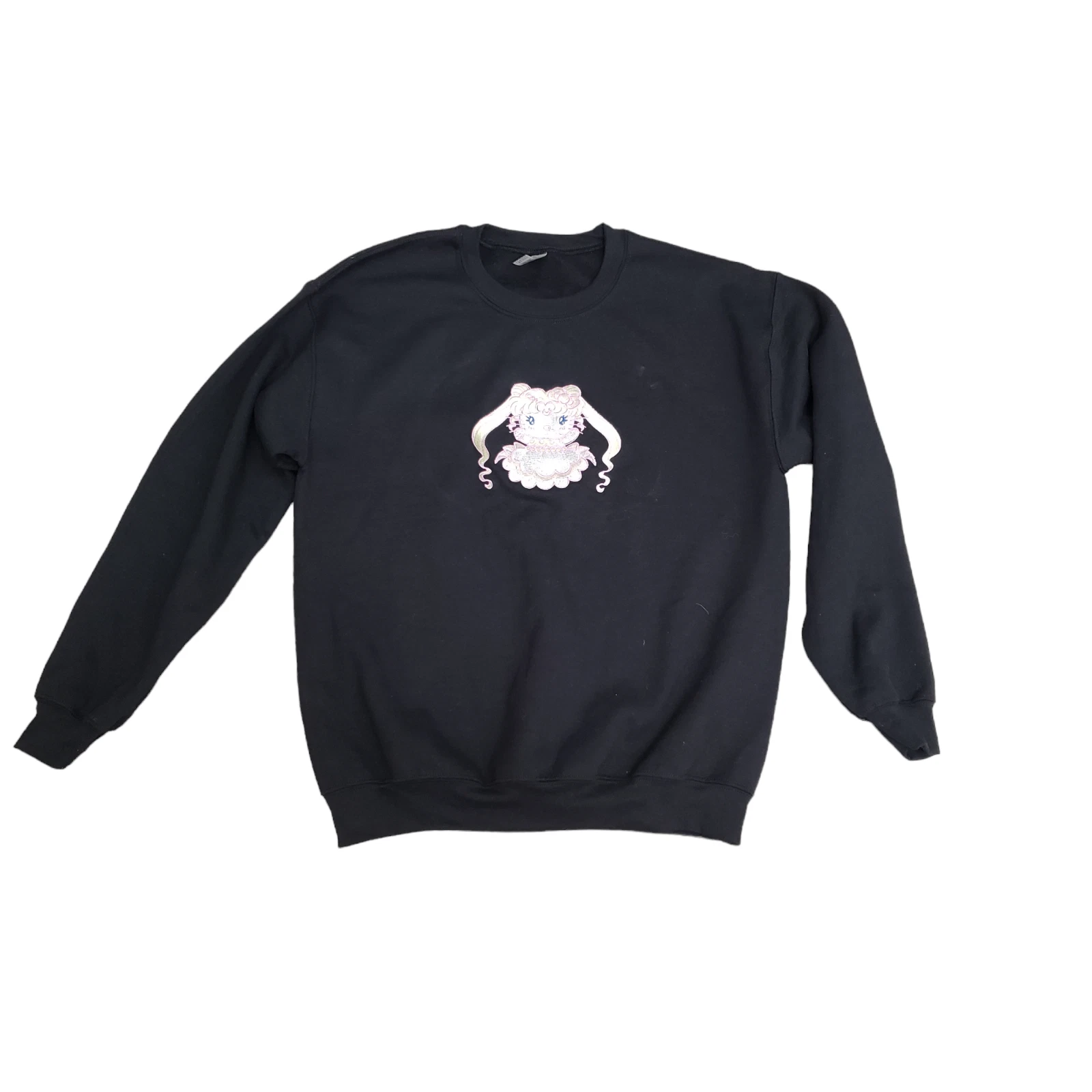 Hello Kitty Sailor Moon Princess Serenity Embroidered Crewneck Sweater Black (M)