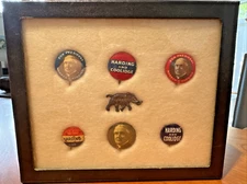 COOL! VINTAGE Harding/Coolidge Shadow Box Buttons Pins Republican Presidential
