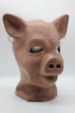 BROWN LATEX PIG MASK RUBBER HOOD FULL HEAD ZIP UNISEX TIGHT COSPLAY KINK TOY