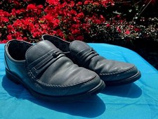 Vintage HUSH PUPPIES Gunpowder Pewter Gray Leather Loafers Mens Sz 6.5    ts17j