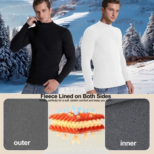Men Long Sleeve Thermal Tops Pullover Underwear Tees Double-side Fleece T-Shirt - Picture 3 of 15