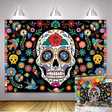 Colorful Fiesta Flower Skull Backdrop Terrifying Halloween Background Decoration