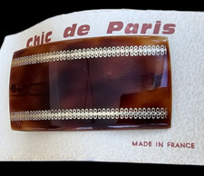 Vintage Barrette - Brown Barrette with Gold Design Tige Boule Closure - France