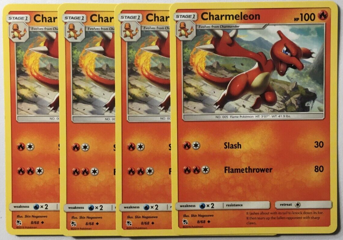 POKEMON 4 X CHARMELEON 8/68 HIDDEN FATES UNCOMMON NEAR MINT