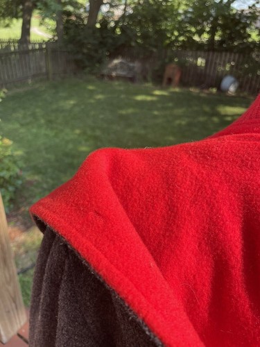 Vintage Gray & Red Wool Hooded Coat With Button Front & Zip-Up Inner Layer - Picture 7 of 12