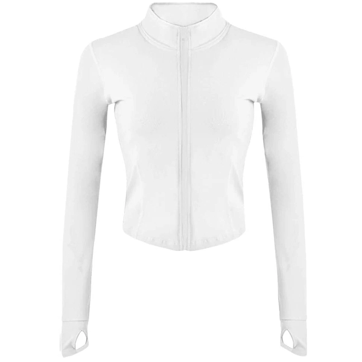 Women s Slim Fit Cropped Athletic Jacket with Thumb Holes White