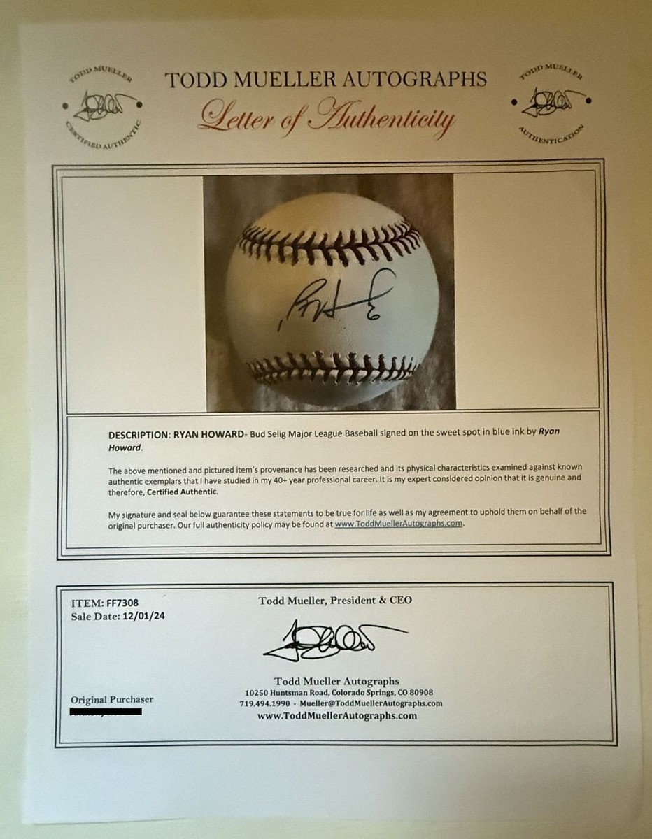 Ryan Howard Signed Autographed Major League (OML) Baseball | eBay