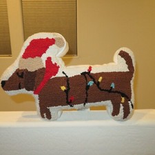 XL Dachshund Dog Lights Christmas Hooked Pillow 20" x 14" NWT