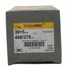 RUN CAPACITOR 30+5 MFD 440/370 VOLT ROUND TITAN PRO TRCFD305
