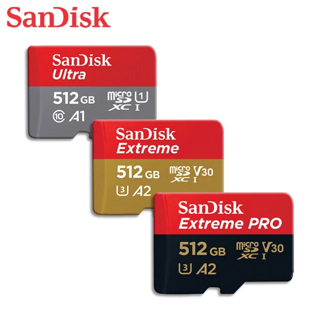 SanDisk 512GB Extreme microSDXC UHS-I/U3 A2 Memory Card with Adapter, Speed  Up to 160MB/s (SDSQXA1-512G-GN6MA) 