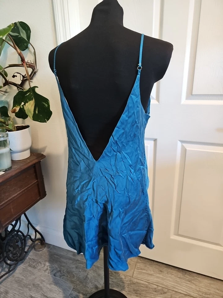 Sexy Camisón Vintage Playboy 100% Seda Chemise Sin Mangas Talla M Azul Patrulla Foto 3 de 4
