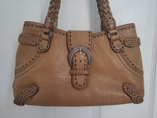 BRIGHTON Tan Leather Shoulder Bag Braided Handles Large Buckle Studded Western