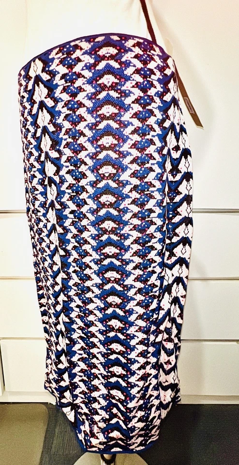 $99 RACHEL Rachel Roy ALTA CINTURA ELÁSTICA GEOMÉTRICA AZUL X ROSA SUÉTER FALDA 1X Foto 3 de 4