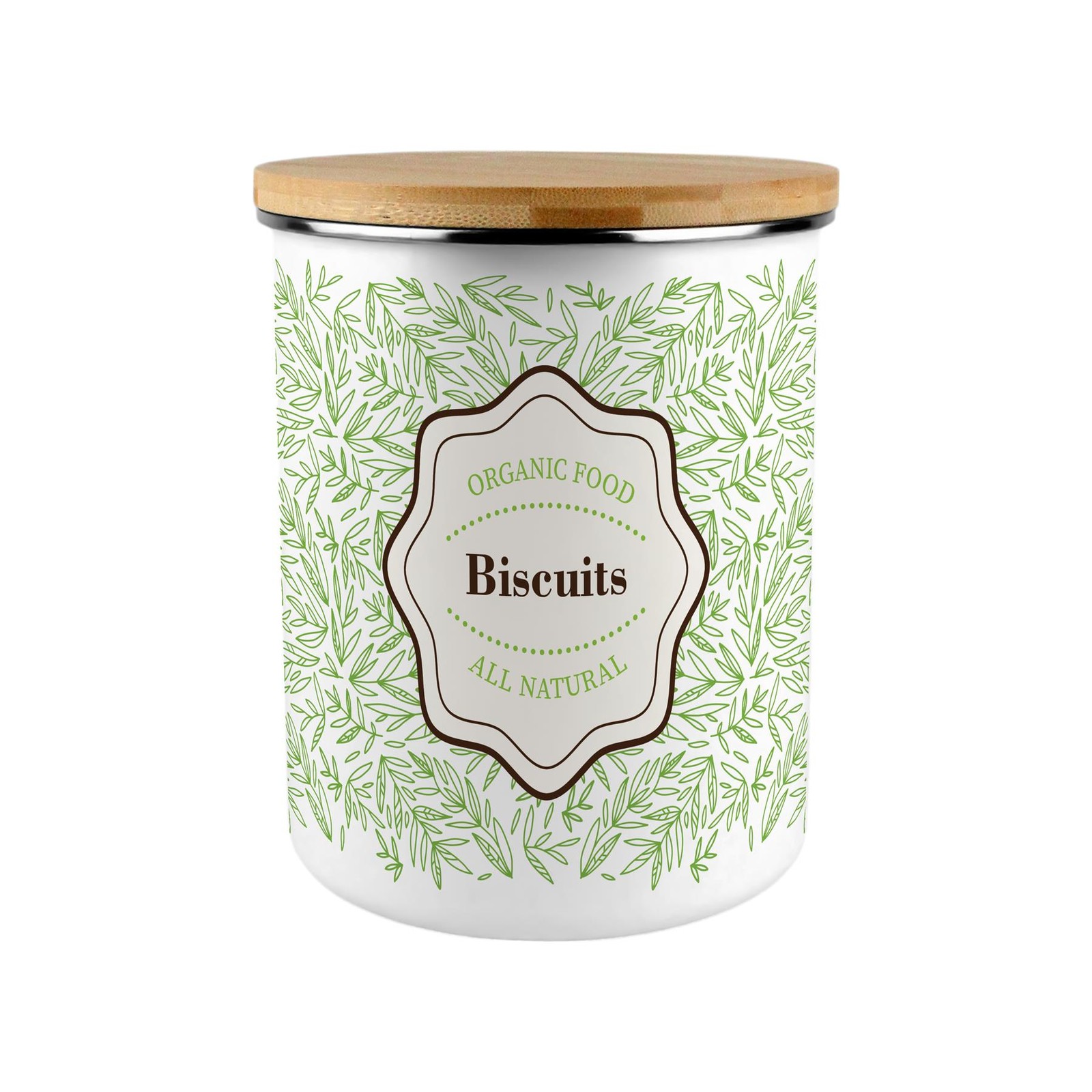 Extra Large Enamel Biscuit Canister - Organic Green Leaves Kitchen Storage Gift