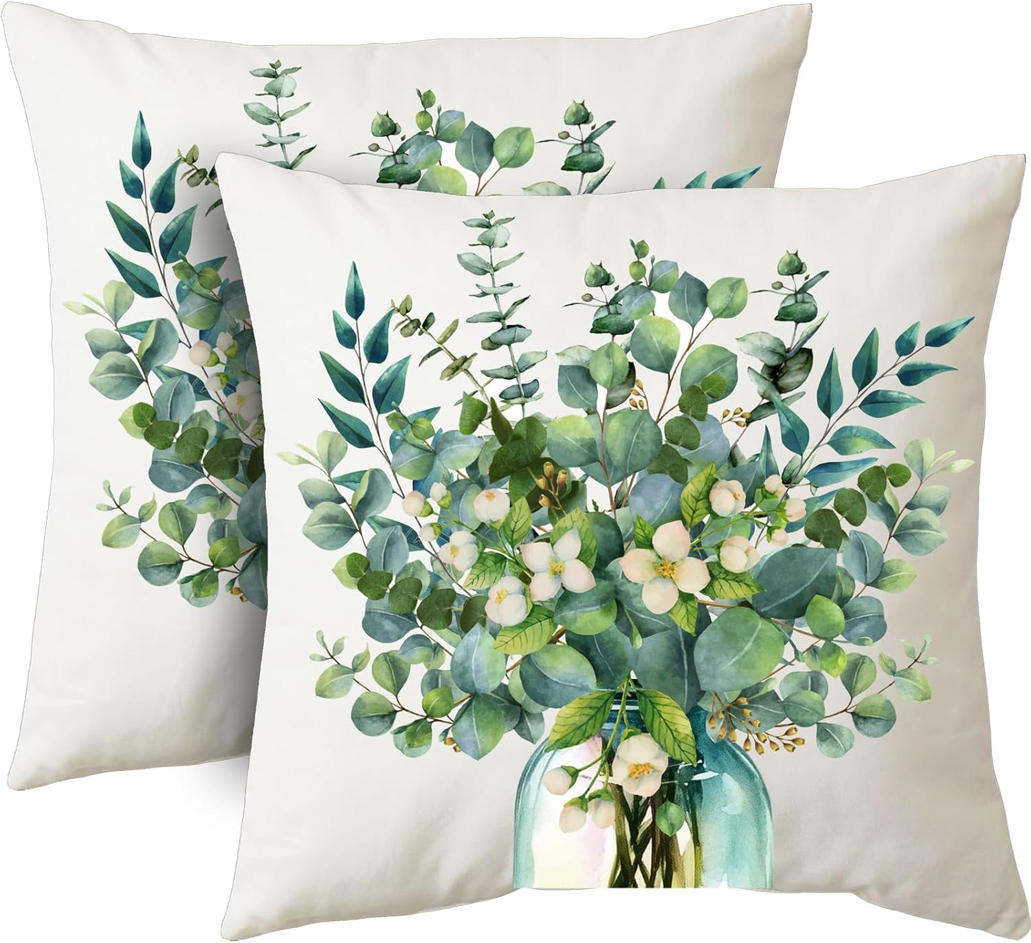 Eucalyptus Leaves Pillow Covers 18x18 Set of 2 Spring Sage Green Leaf Throw Pill