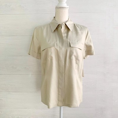 NWT Kate Hill - Beige short sleeve hidden button silk top, sz 10
