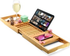 Luxury Foldable Bathtub Tray Caddy - Waterproof Wooden Bath Organizer Bamboo