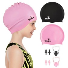 Swim Cap Kids for Long Hair, 2 Pack Silicone Swimming Cap for Boys Girls Aged...