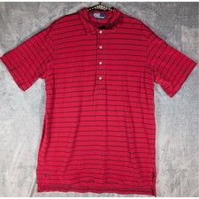Polo Ralph Lauren Men's XL Red Navy Blue Striped Short Sleeve Cotton Pique Polo