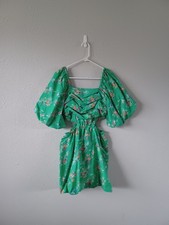 NWT A New Day Green Floral Cut-Out Puff Sleeve Bubble Mini Dress Medium pockets