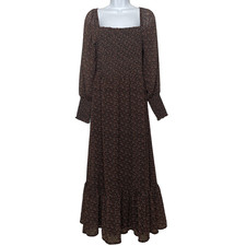 Betsey Johnson Martine Maxi Dress Size M Black Pink Ditsy Floral Long Sleeve